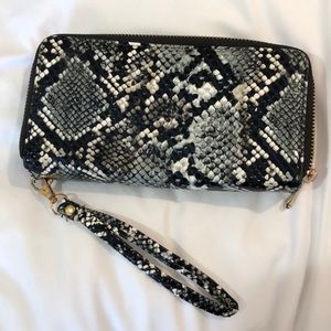 Faux snakeskin wallet clutch